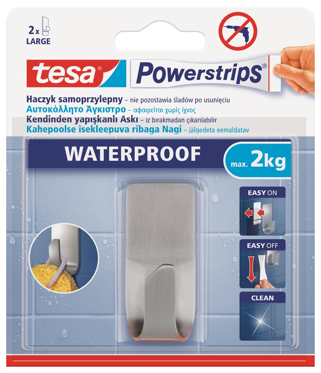 Tesa Powerstrips - Zelfklevende Haken - Waterdicht - 2kg Draagvermogen - Metaal