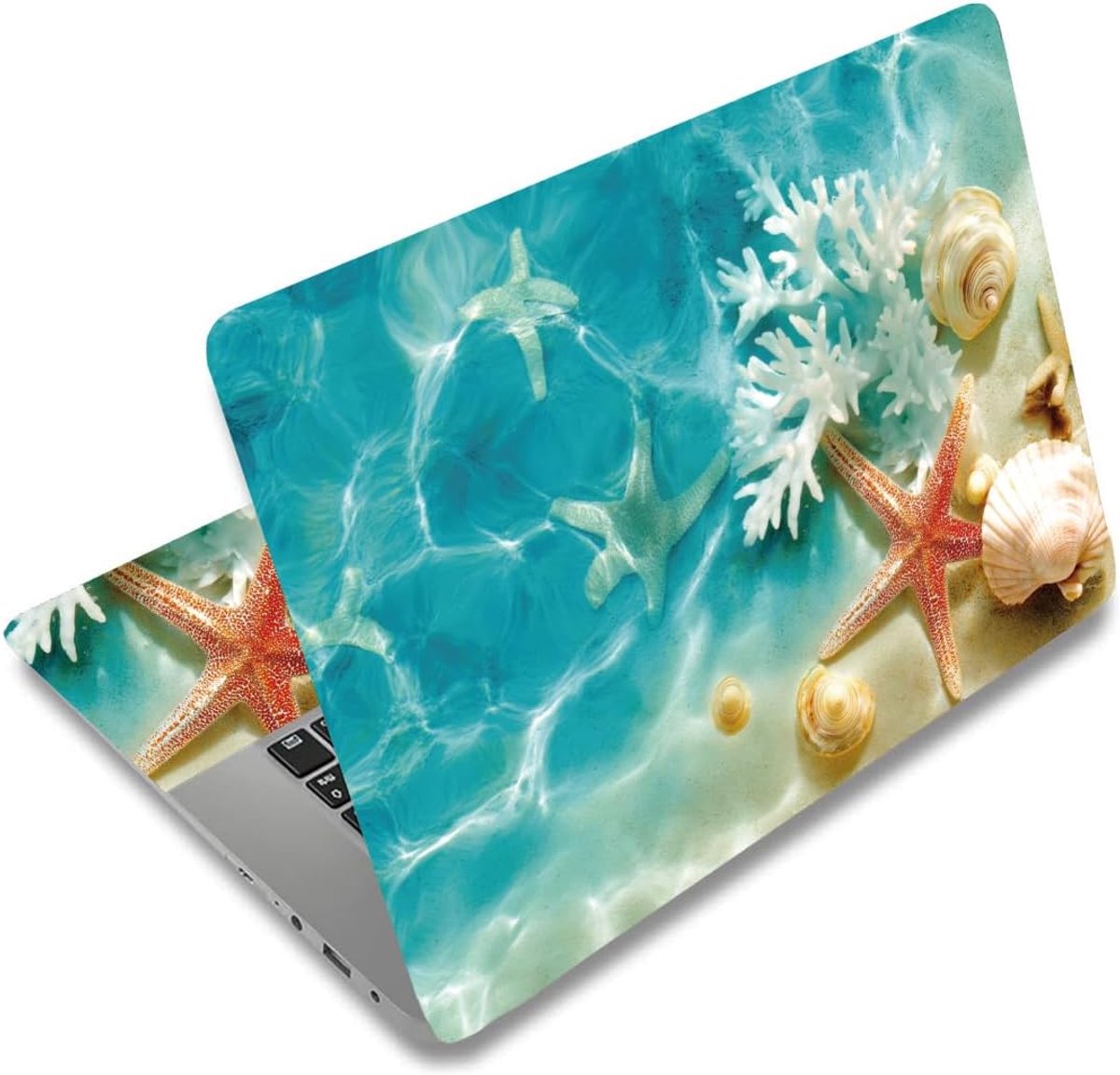 Laptop Skins Set - Notebook Decals - Laptop Decoratie - Herbruikbaar PVC Materiaal - 38x27cm Trimmable - Zeester Schelpen