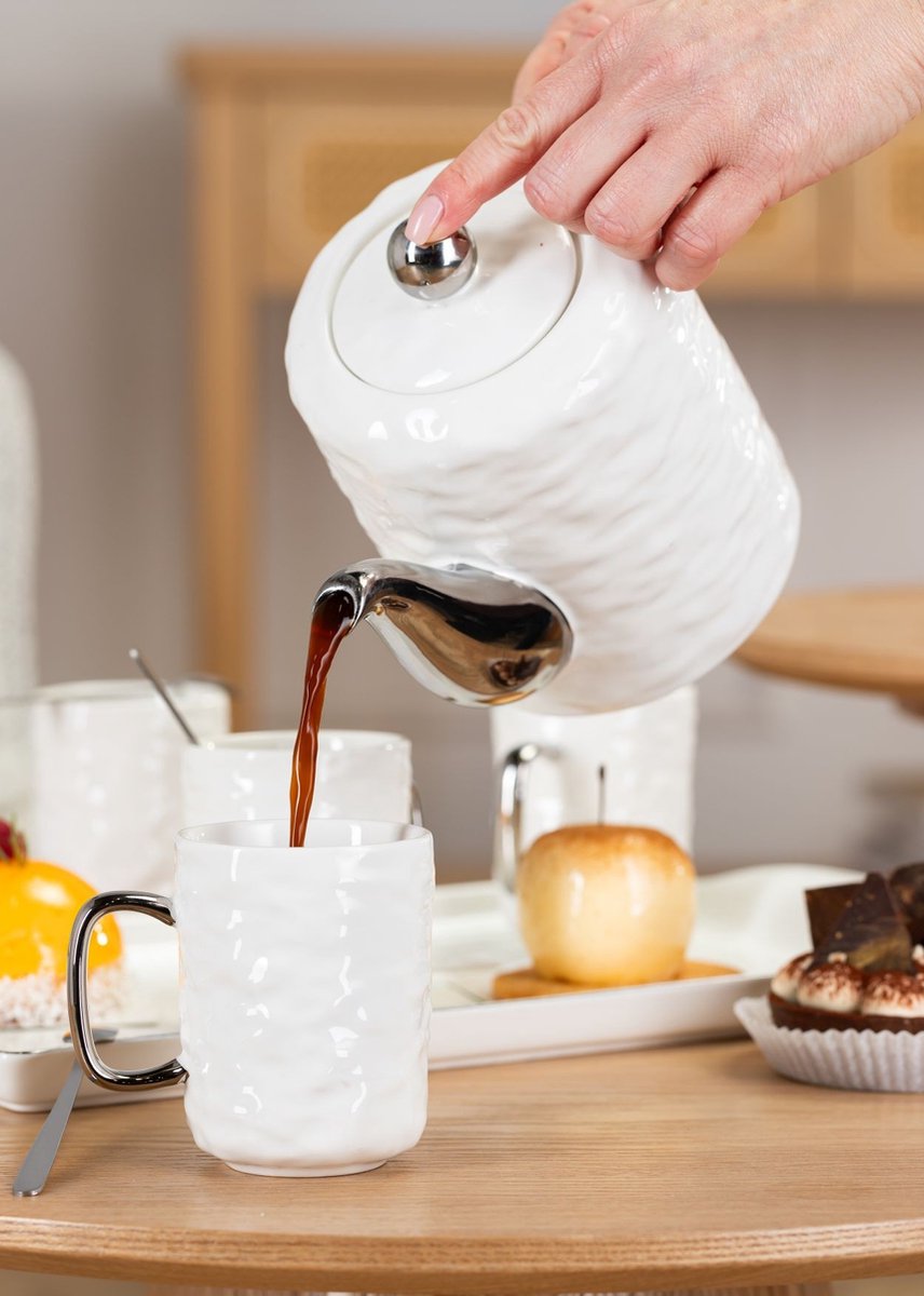 HowHomely Selena - Koffieservies - Zilver/Wit - Modern Design - Metalen Lepels