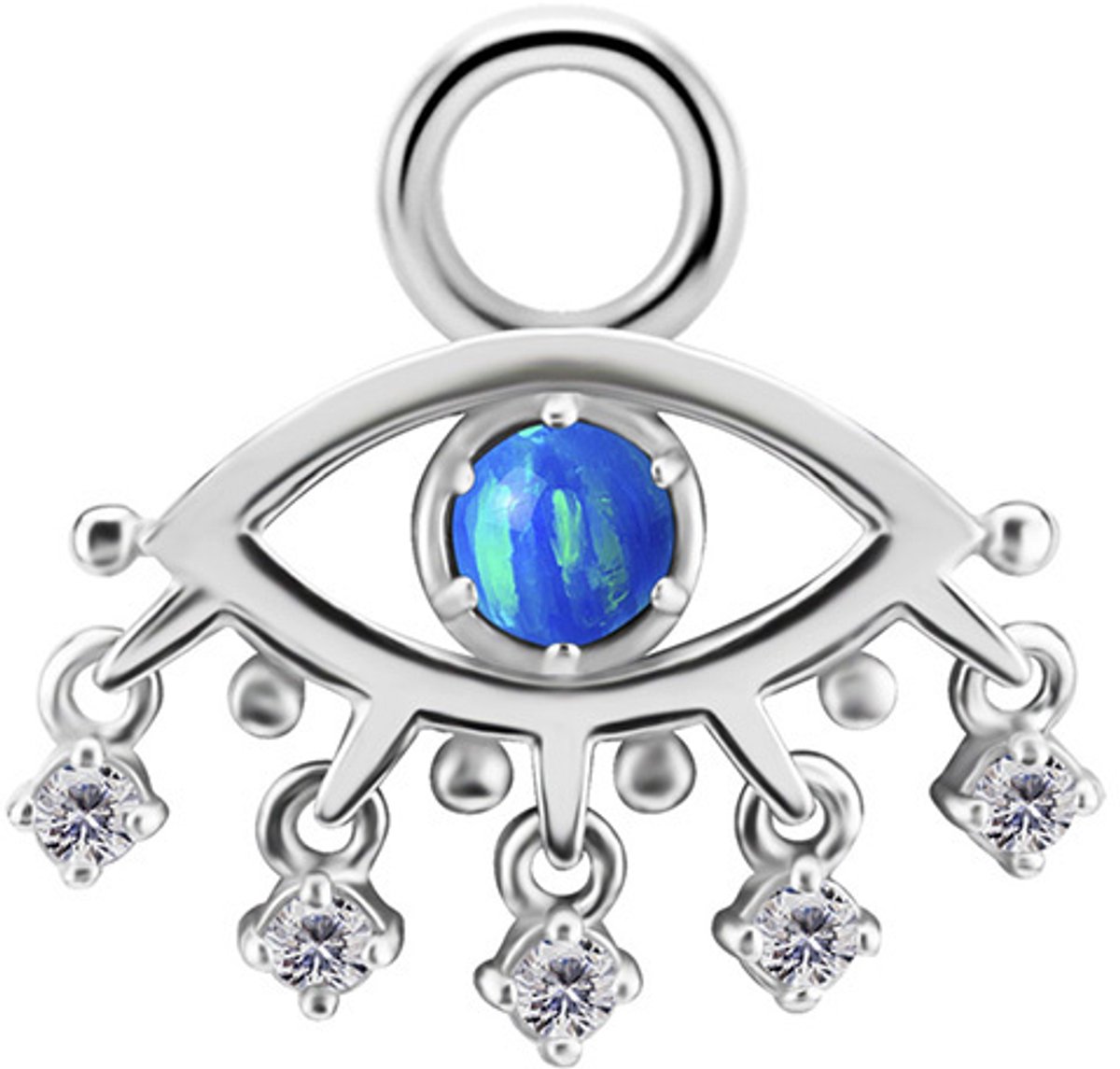 Crazy Needles Serie - Zilveren Charms - Blauw Oog van de Profeet - Witte Zirconia
