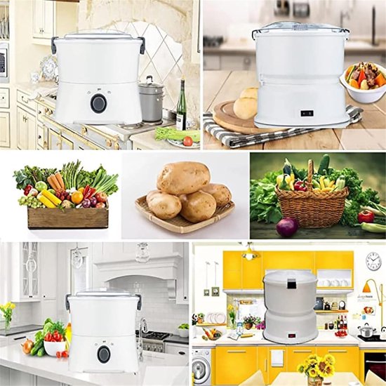 Elektrische Aardappelschiller - Groentesnijder Automatisch - Snel Groenten Bereiden - Met Opvangbak - 1 kg Capaciteit - Wit — afbeelding 4