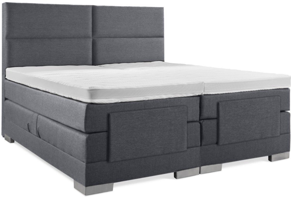 Elektrische Boxspring - 120x190 - Incl. 4 vlaks hoofdbord - Antraciet lederlook met plint