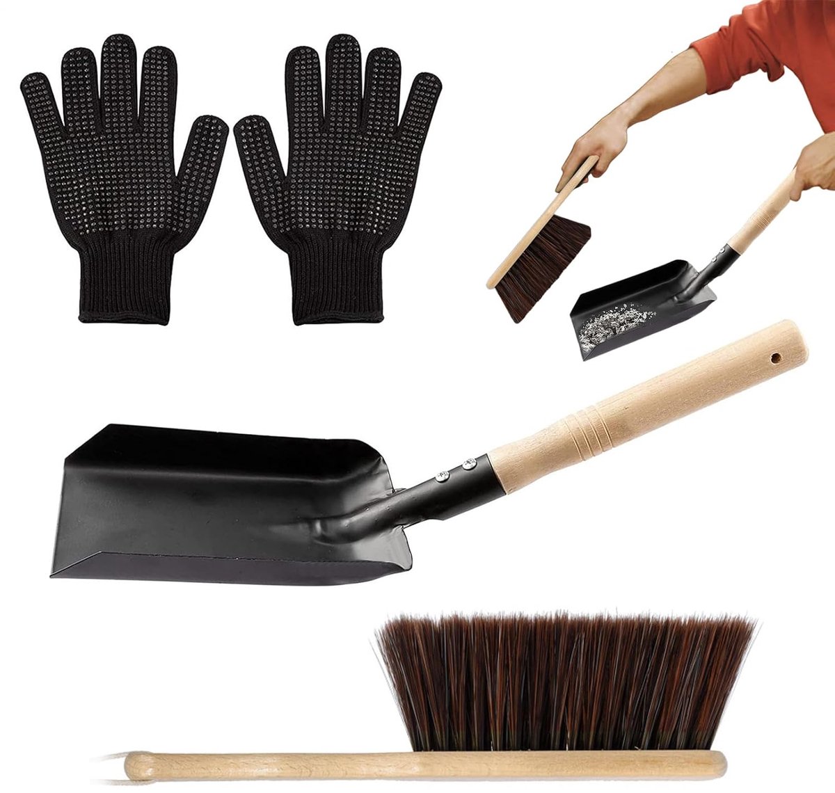 Haard Schep Set - As Schep Borstel - Haard Onderhoud - Zwaar Belastbaar Metaal - 37cm Schep