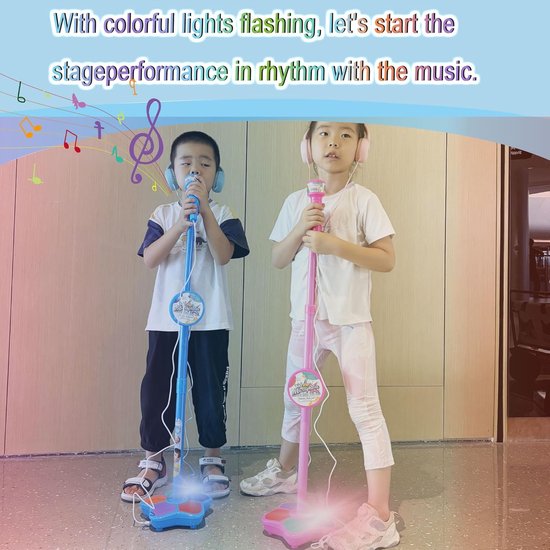 Roze Kind Microfoon Met Stand - Met Verlichting & Muziek, KARAOKE Microfoon Speelgoed voor Peuters — afbeelding 3