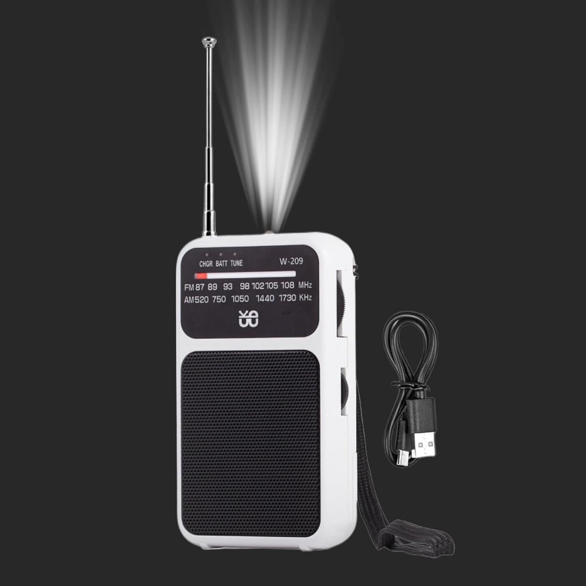 Draagbare Radio - AM FM Ontvanger - Kamperen en Reizen - Ingebouwde Zaklamp - Compact Formaat - Wit