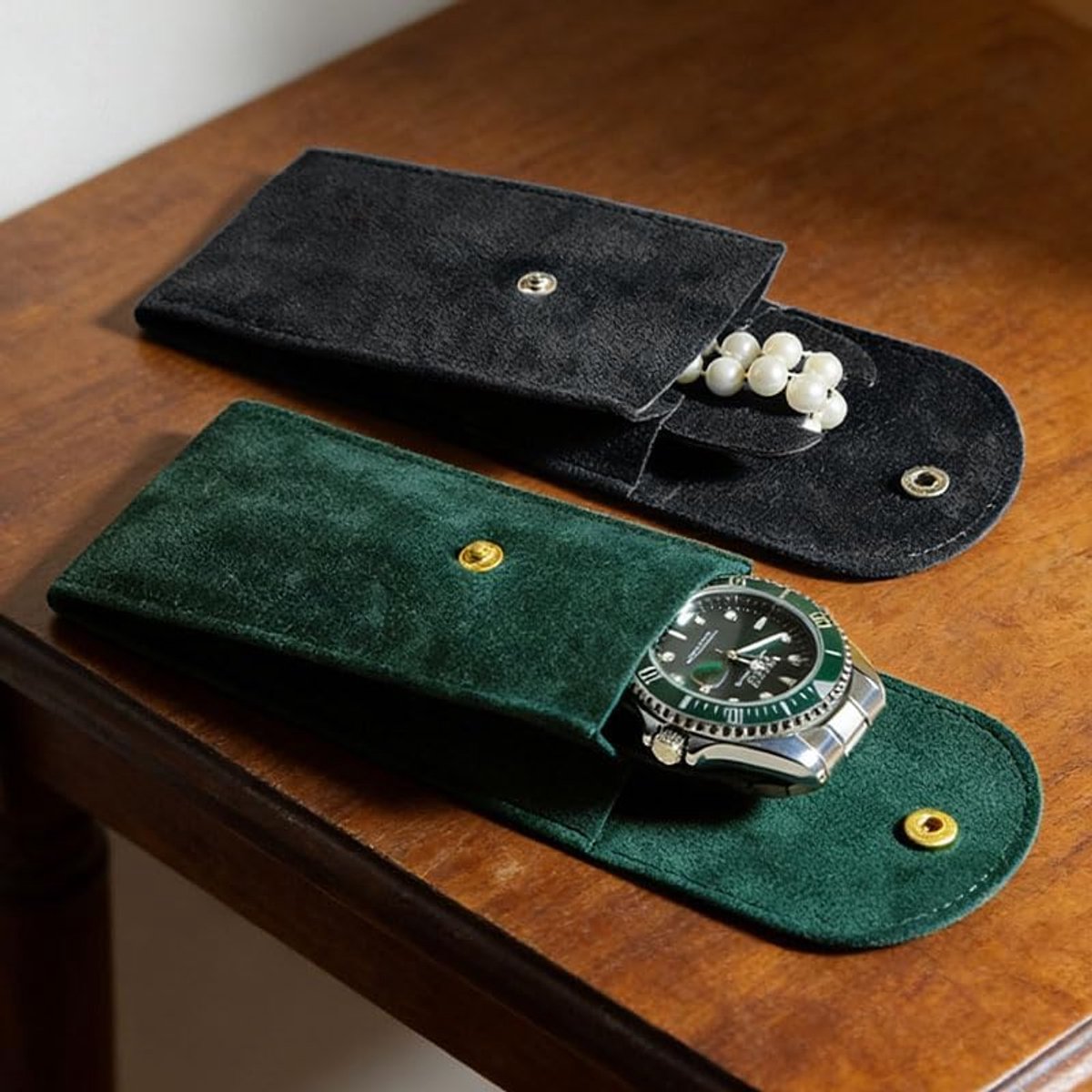 Reistas Horloge - Draagbare Etui - Veilig Opbergen - Zachte Bescherming - 50x20x5 mm - Groen