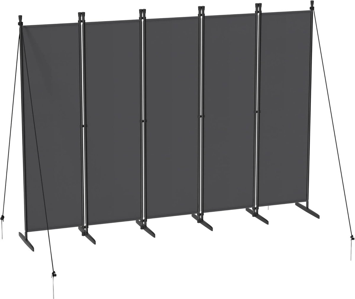 Aufun Paravent Ruimteverdeler - 5-Delig - 250 X 180 cm - Donkergrijs - Inklapbaar, Vrijstaand, Inkijkbescherming, Balkonscherm, Ruimteverdeler Voor Binnen En Buiten - Ideaal Voor Woonkamer En Tuin