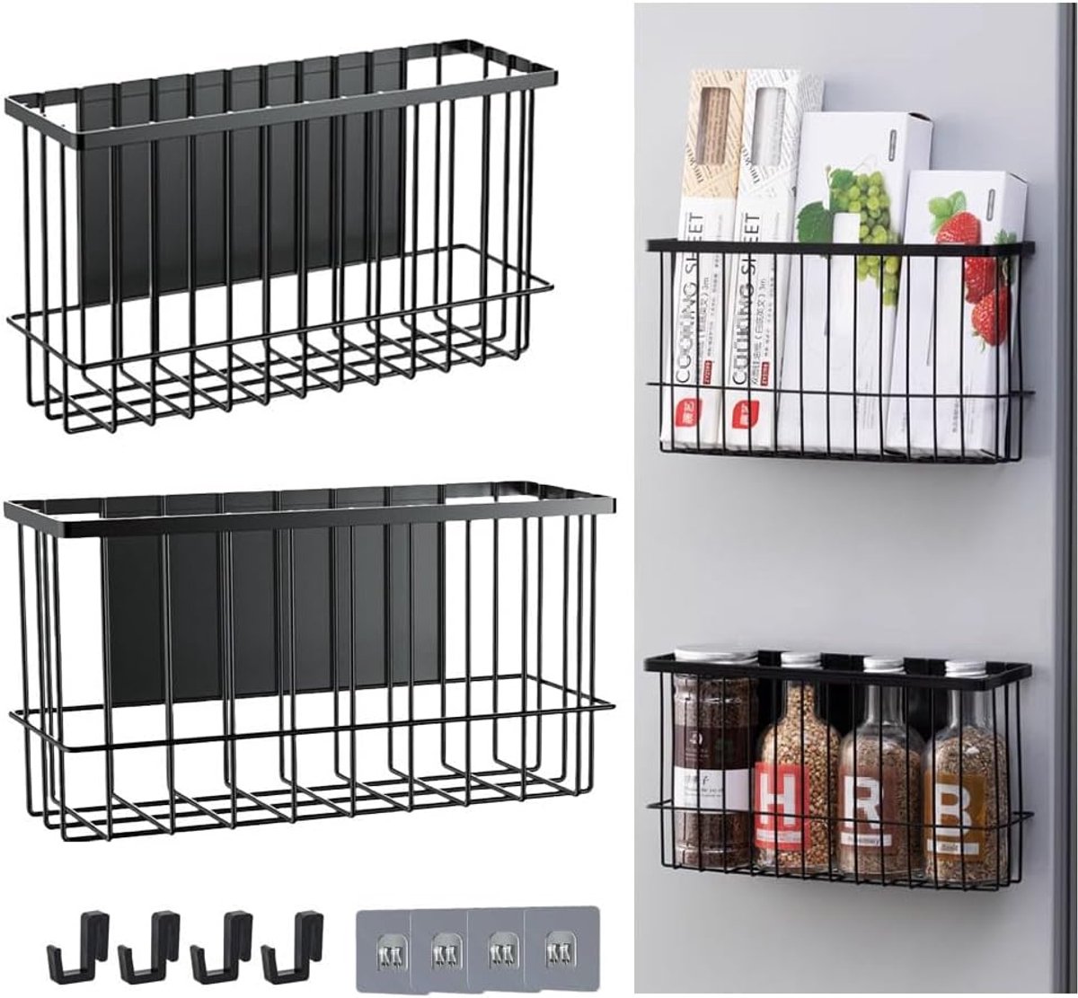 Magnetische Mandjes - Koelkast Organisator - Keuken Opbergen - Set van 2 - Compact Formaat - Zwart