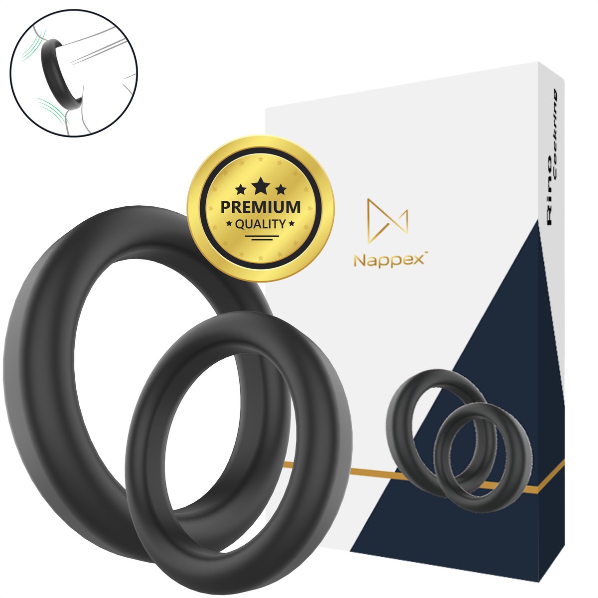 Cockring Siliconen 2 Maten - Nappex™ Rino Penisring Set voor een Stevige Erectie [Discreet Verzonden] - Penisringen voor Mannen - Rekbare Ballstretcher - Sex Toys voor Mannen en Koppels - Kamasutra - BDSM - Seksspeeltjes - Erotiek