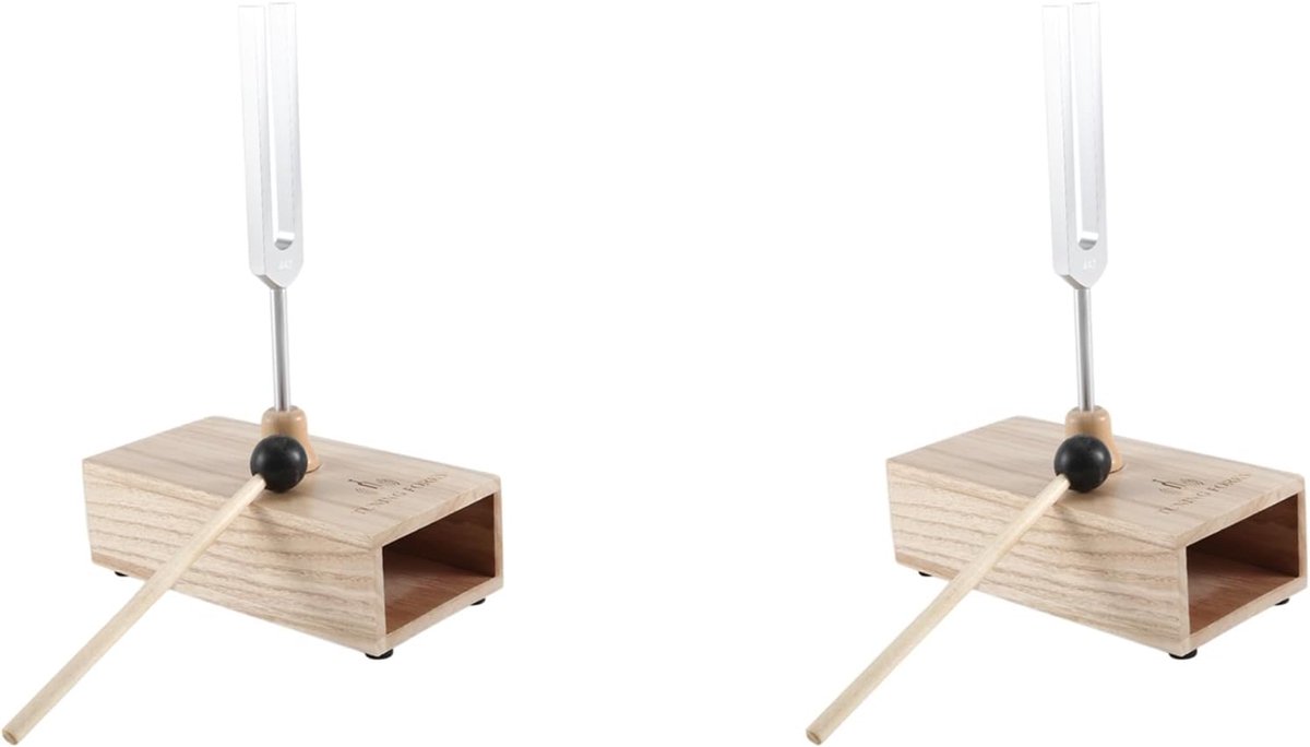 Stemvork Set - Klanktherapie Hulpmiddelen - Meditatie Ontspanning - Inclusief Resonantiedoos - Hout Zilver