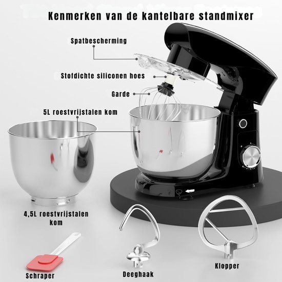 SAVI® Mixer met mengkom - Mixer - Mixer met mengkom keukenmachine - Zwart - ‎14cm x 30cm x 36 cm van Savi — afbeelding 3