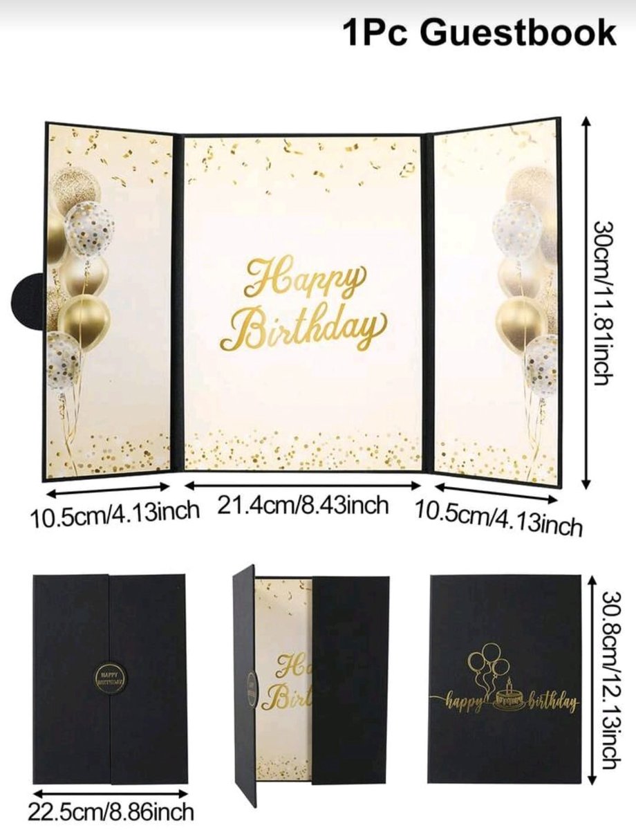 Happy Birthday Gastenboek Zwart Goud – Groot Verjaardag Guestbook met Ballon Design – 40x30 cm Luxe Herinneringsboek voor Feest, Jubileum & Cadeau