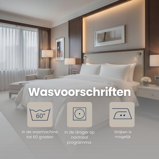 Hotelkwaliteit Dekbedovertrek Katoen Percale Uni - Wit - 240x240cm + 2 kussenslopen - 210 TC van Luna Bedding. — afbeelding 5