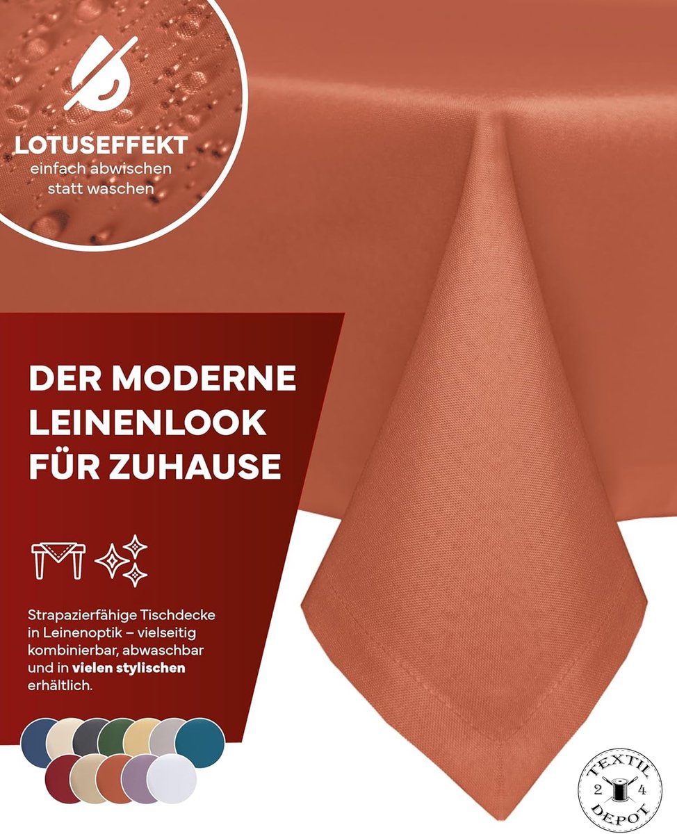 Tafelzeil Linnenlook - Vlekafstotend Strijkijzer - Buiten Eten - Lotuseffect Waterafstotend - 160 cm Rond - Terracotta
