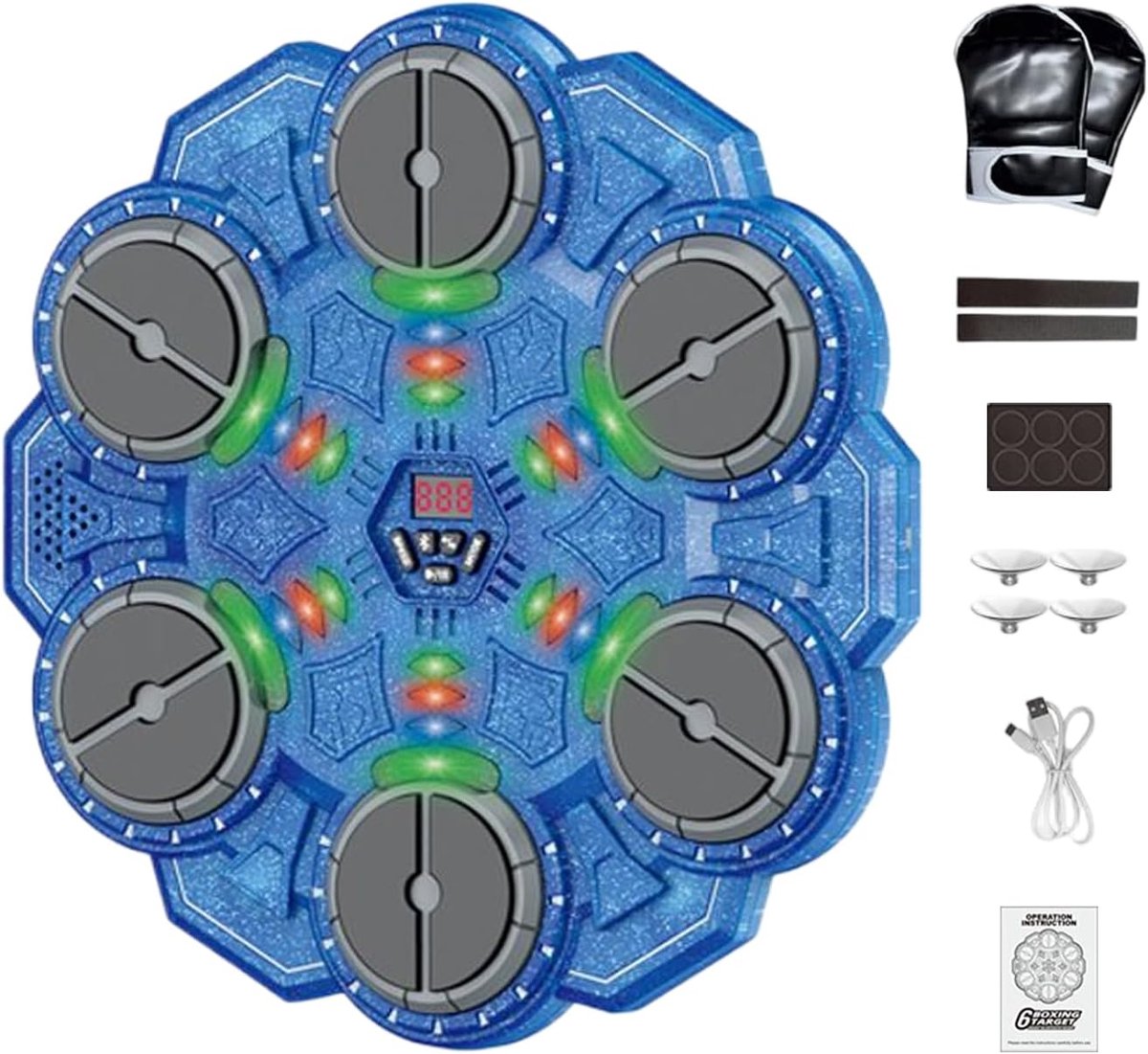 Muziek Boksmachine - Interactieve Trainer - Thuis Workout - Slimme LED Verlichting - 34 x 33.5 cm - Donkerblauw
