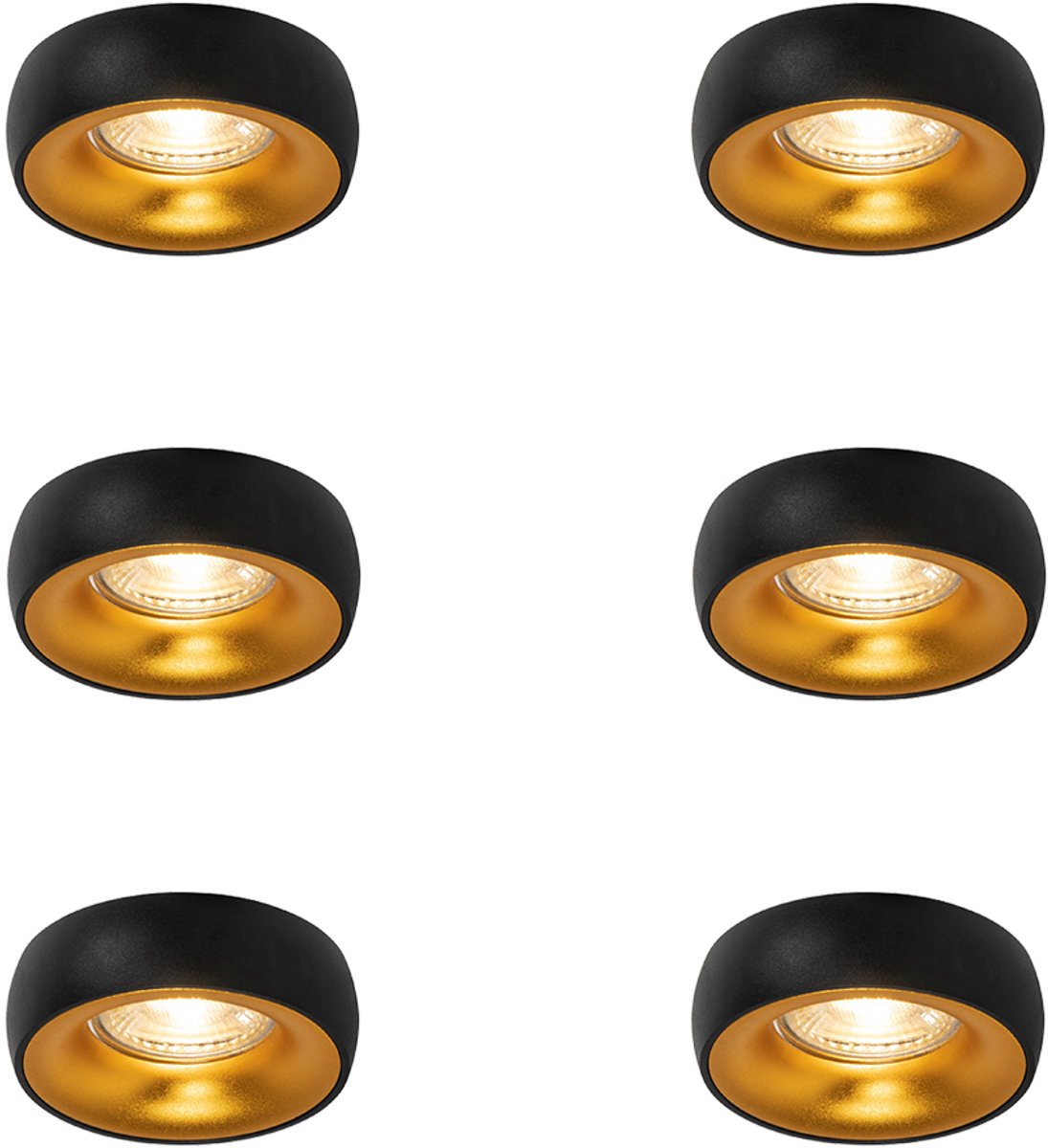 QAZQA 102830 - Inbouwspot - 6 stuks - Ø 85 mm - Zwart Goud - Woonkamer | Slaapkamer | Keuken