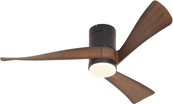 Plafondventilator zwart met walnoot houtprint 132 cm, dimbare LED, stille DC-motor, afstandsbediening