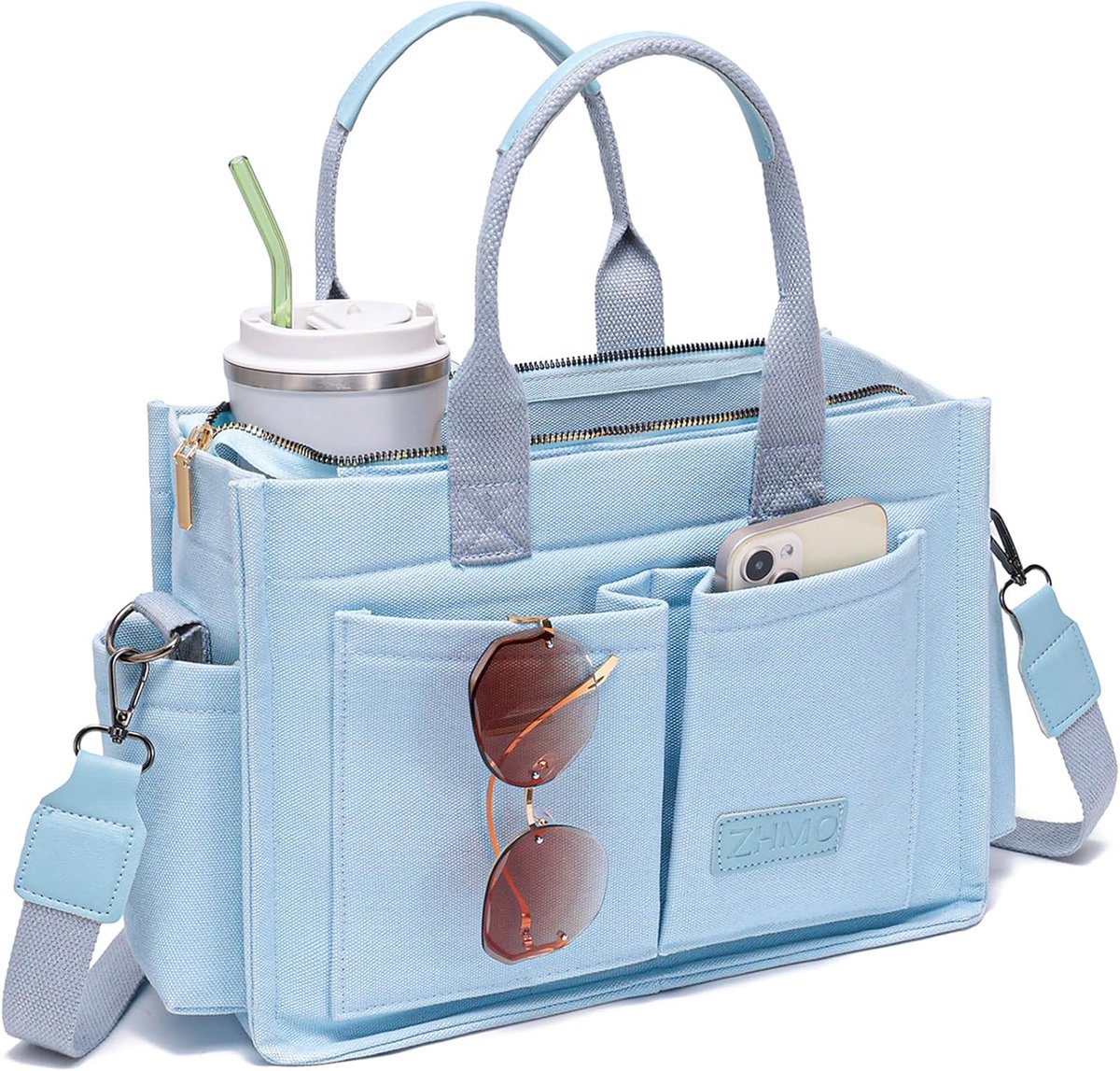 Canvas Tote Bag - Schoudertas Dames - Dagelijks Gebruik - Meerdere Vakken - 36.5 x 15 x 27 cm