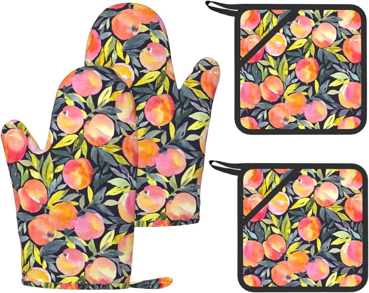 Ovenhandschoenen Set - Hittebestendige Keukenhulp - Veilig Koken - Set van 4 stuks - Zwart