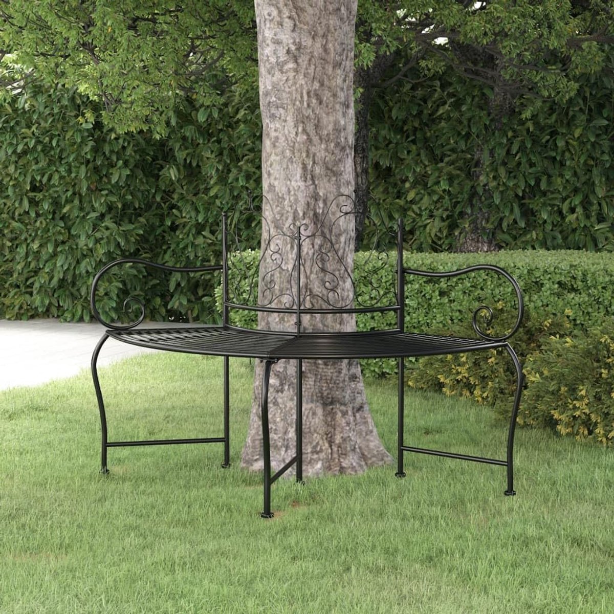 Boombank Staal - Zitbank Buiten - Ontspannen in Tuin - Halfrond Design - 150 cm Lengte - Zwart