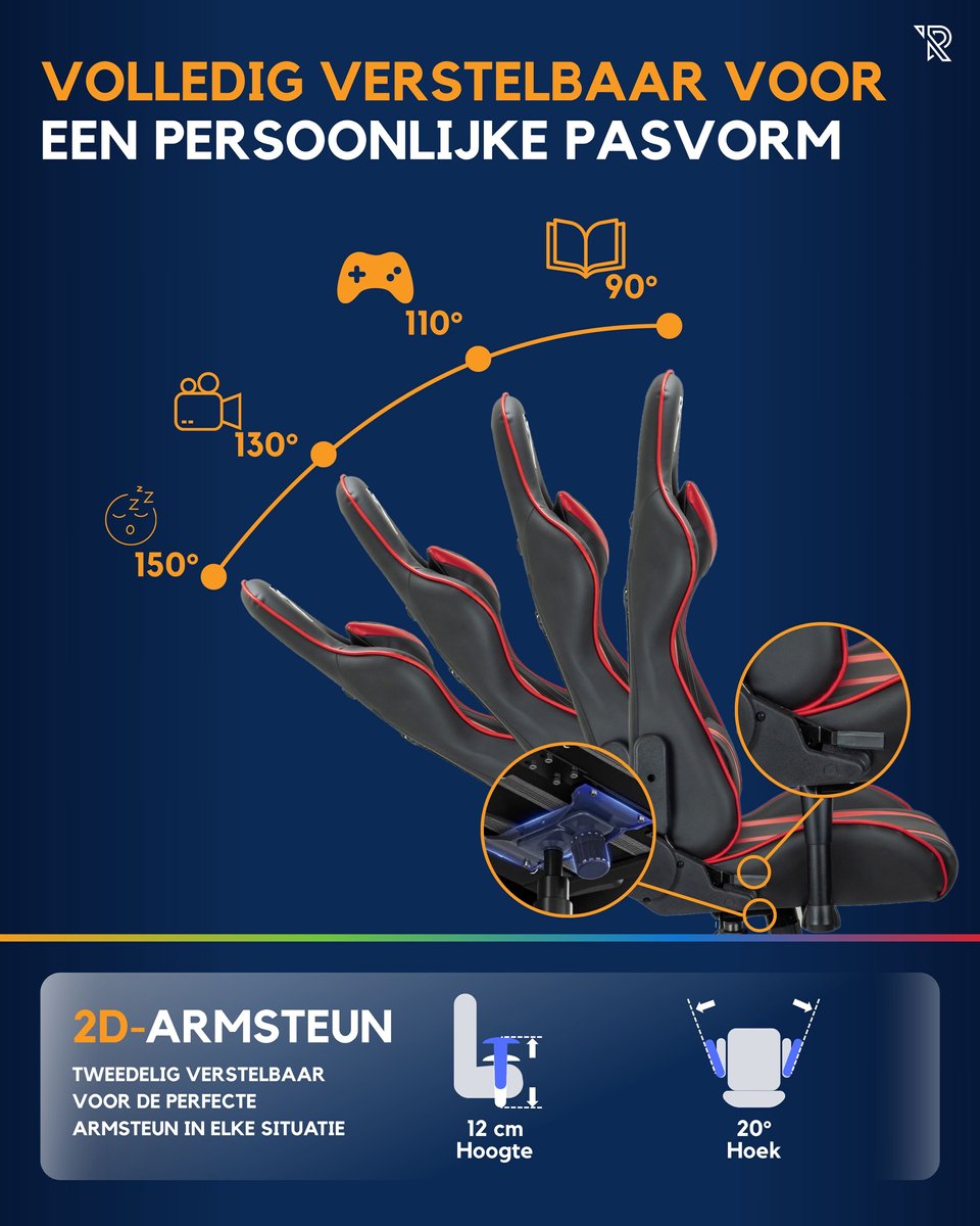 Ranqer Felix Gamestoel Ergonomisch Zwart/Rood - afbeelding 3