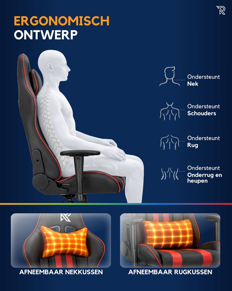 Ranqer Felix Gamestoel Ergonomisch Zwart/Rood - afbeelding 3