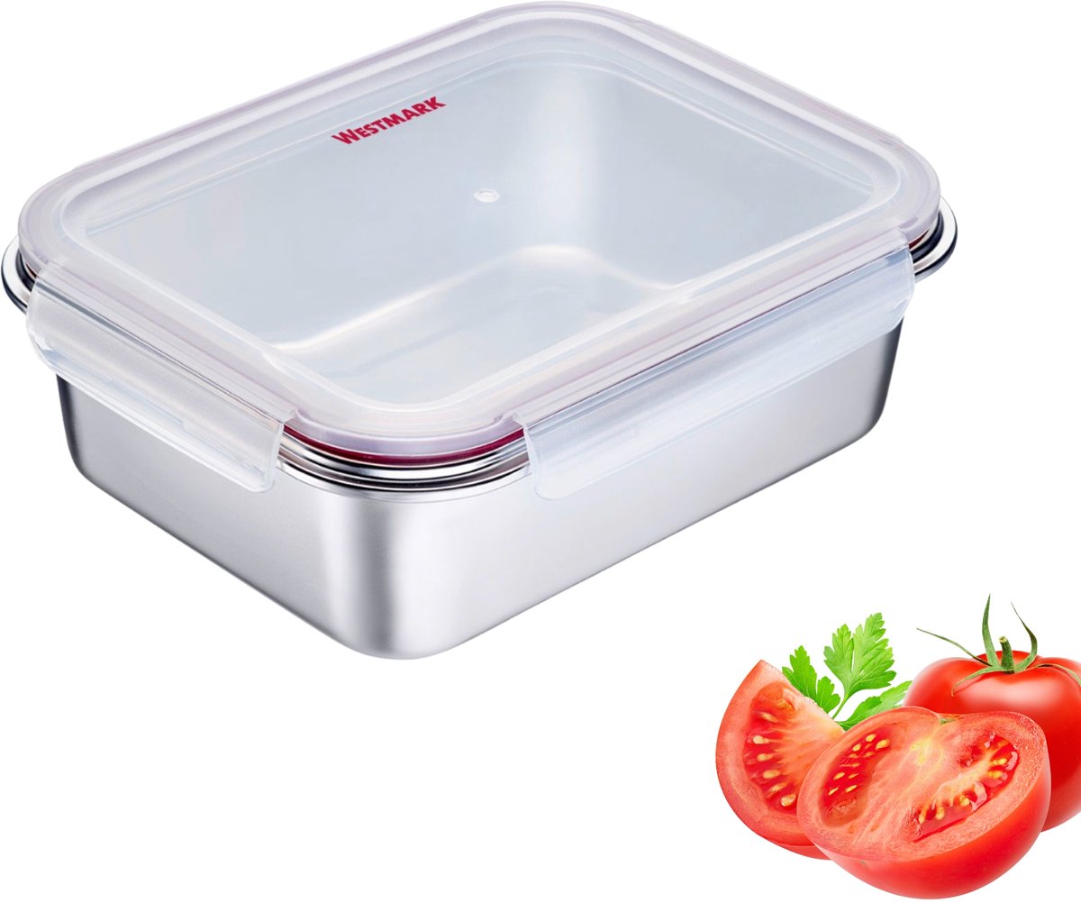 Westmark roestvrijstalen lunchbox – Lekvrije broodtrommel – Magnetron- en ovenbestendig, BPA-vrij – Bento-box voor school, werk en kinderopvang – Zilver, 2250 ml