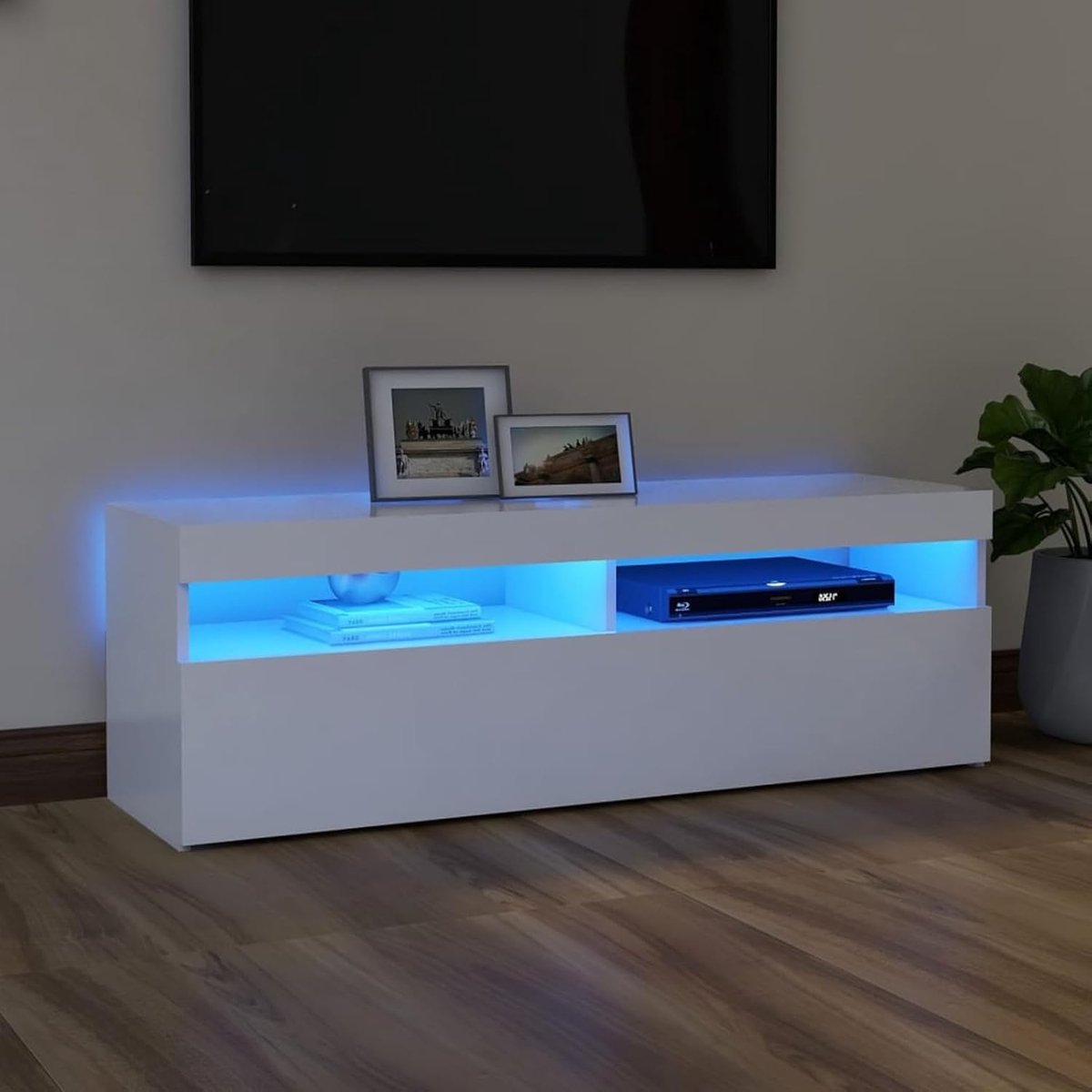 Tv-kast - Media meubel - Opbergen en display - Met ledverlichting - 120x35x40 cm - Wit
