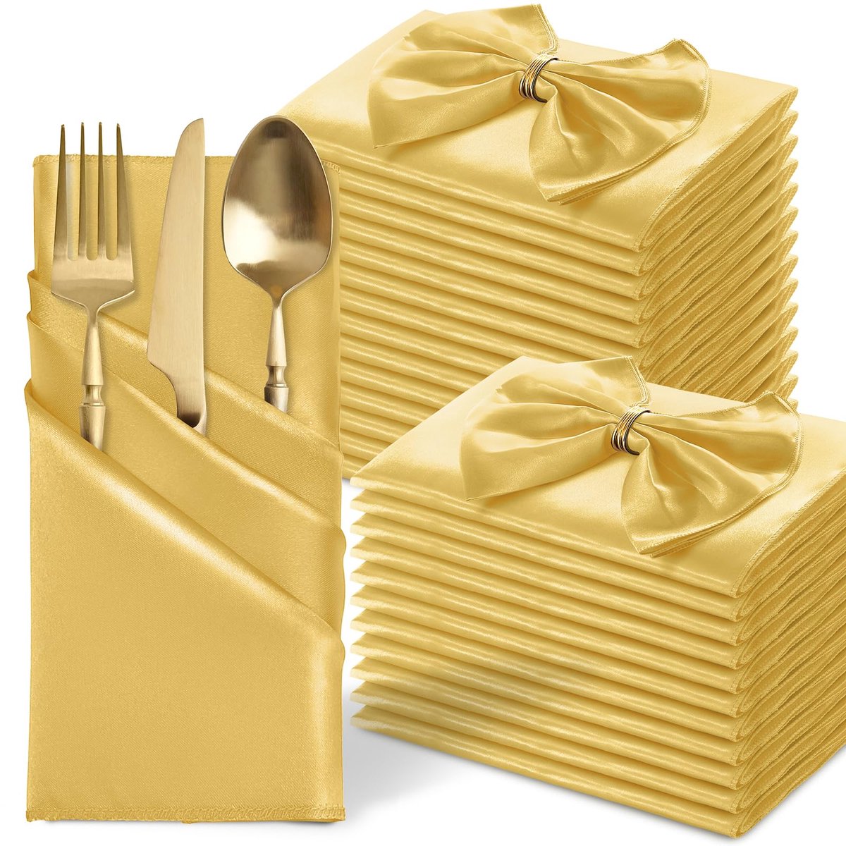 longziming -Satijnen Servetten Goud - 12 Stuks - 50x50cm - Luxueuze Glans - Zacht & Zijdezacht - Vaatwasmachine Bestendig - Kreukvrij - Voor Bruiloft, Feest & Dagelijks Gebruik - Goud