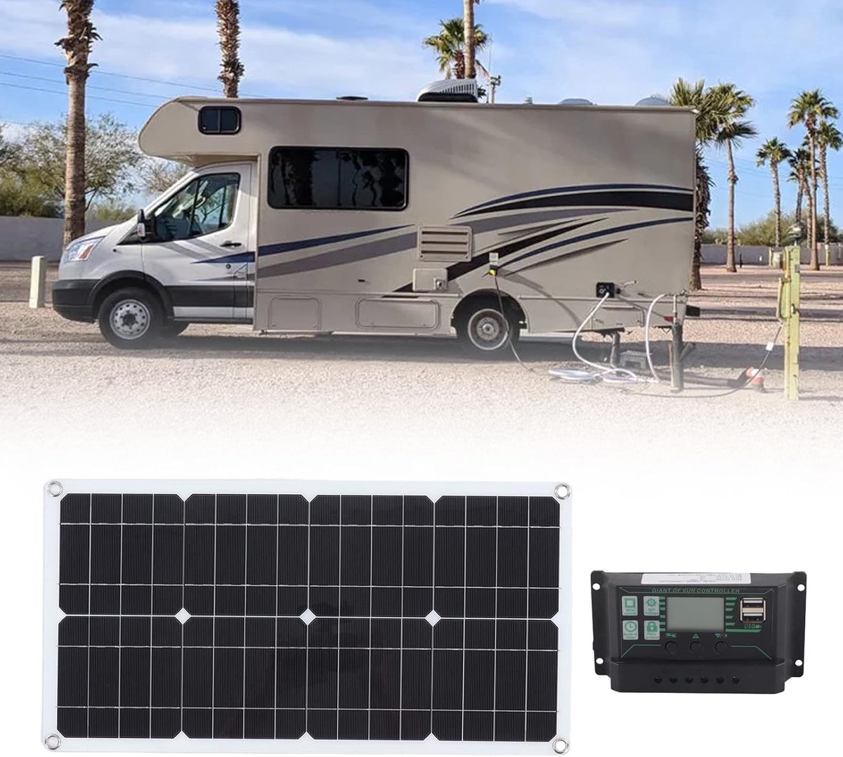 Zonnepaneel Kit - Zonne-energie Set - Batterij Onderhoud - Inclusief 10A Controller - 57x29x3 cm