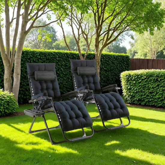 Rolu Tuinstoelen - Ligstoel Tuin - Verstelbare Tuinstoel - 160 × 69 × 80 CM - 8 CM Dik Kussen - 160 KG Draagvermogen - Ademend - Zwart van Rolu — afbeelding 2