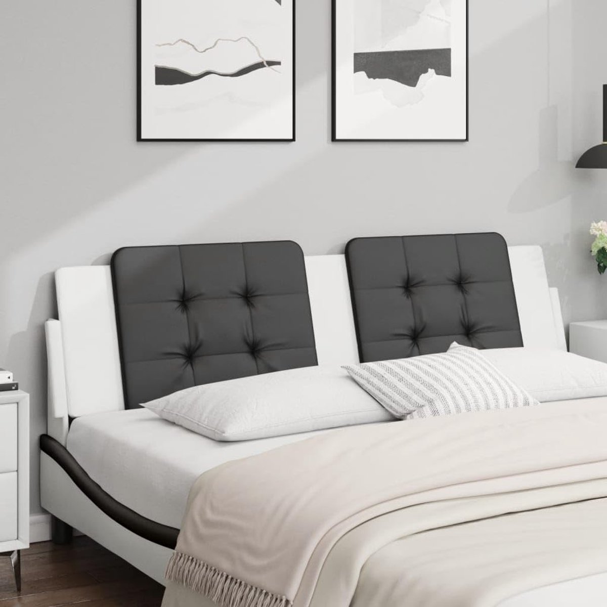 Hoofdbordkussen - Kussen hoofdeinde - Comfortabel lezen - Ritssluiting montage - 180 x 48 cm - Zwart wit
