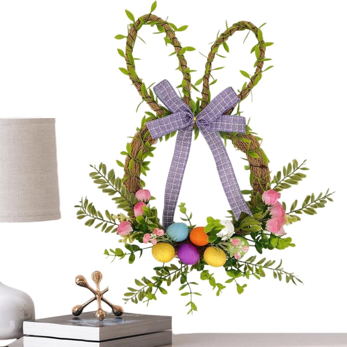 Paaskrans - Lentekrans - Huisdecoratie - Met Konijnenmotief - 33 CM - Groen