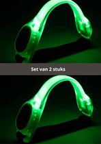Set van 2 groene LED-armbanden die oplichten. Set van 2 stuks.