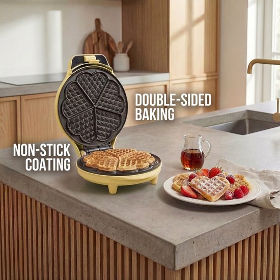 Bestron Wafelijzer - ASW217V - 700W - 5 hartvormige wafels - Anti aanbaklaag - Geel - 5 jaar garantie van Bestron — afbeelding 4