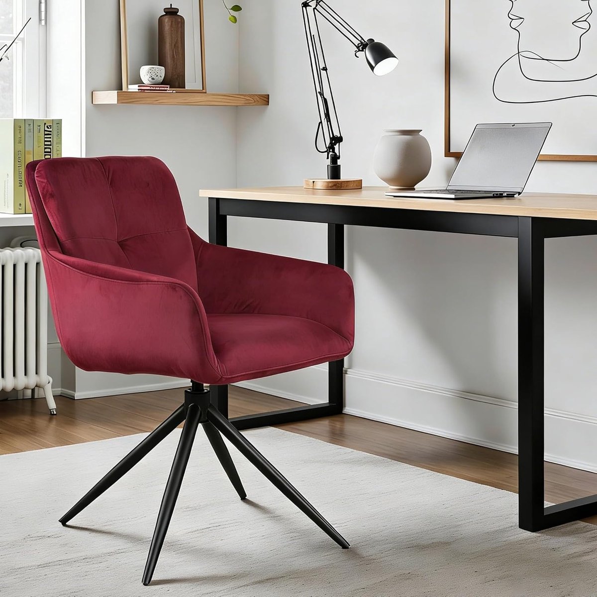 Moderne Bureaustoel - Draaistoel Ergonomisch - Thuiswerken Comfort - Metalen Poten Zonder Wieltjes - 42x54x92cm - Groen thumbnail 4