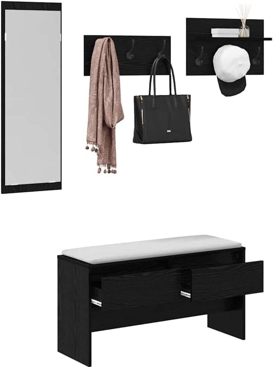 Halmeubelset met lade - Entree organizer - Functionele opslag - Inclusief spiegel - 90 cm