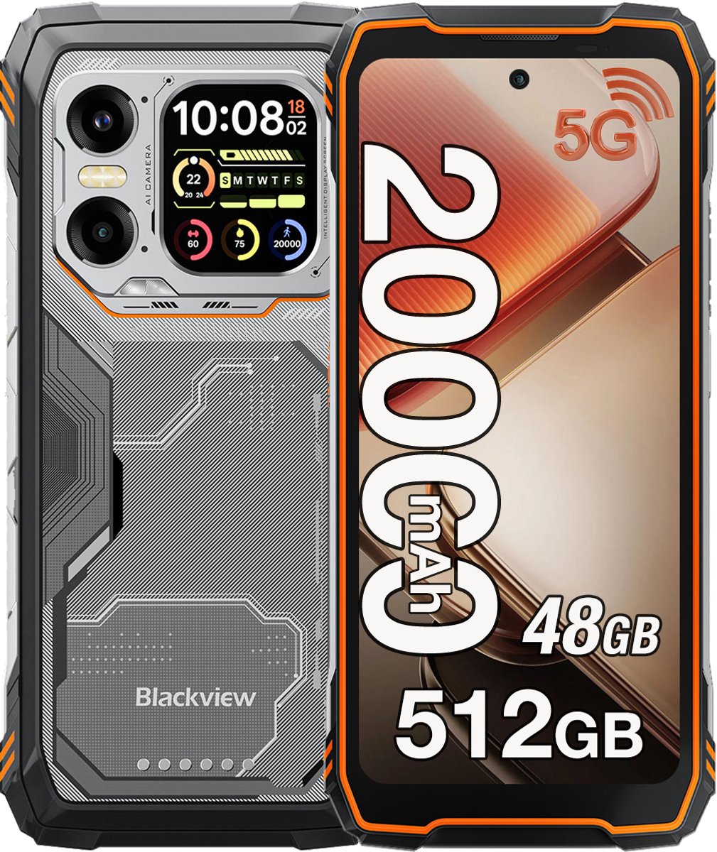 Blackview XPLORE 1 Robuuste Smartphone 5G - 48GB RAM - 512GB ROM - 20000mAh - 6.78 inch Robuuste Telefoon - Android 15 - 64MP+50MP Camera - IP68/IP69K - NFC - OTG - GPS - Oranje