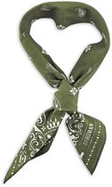 Geknoopte olijfgroene bandana met wit paisley-patroon en de tekst "SIRREDMAN".