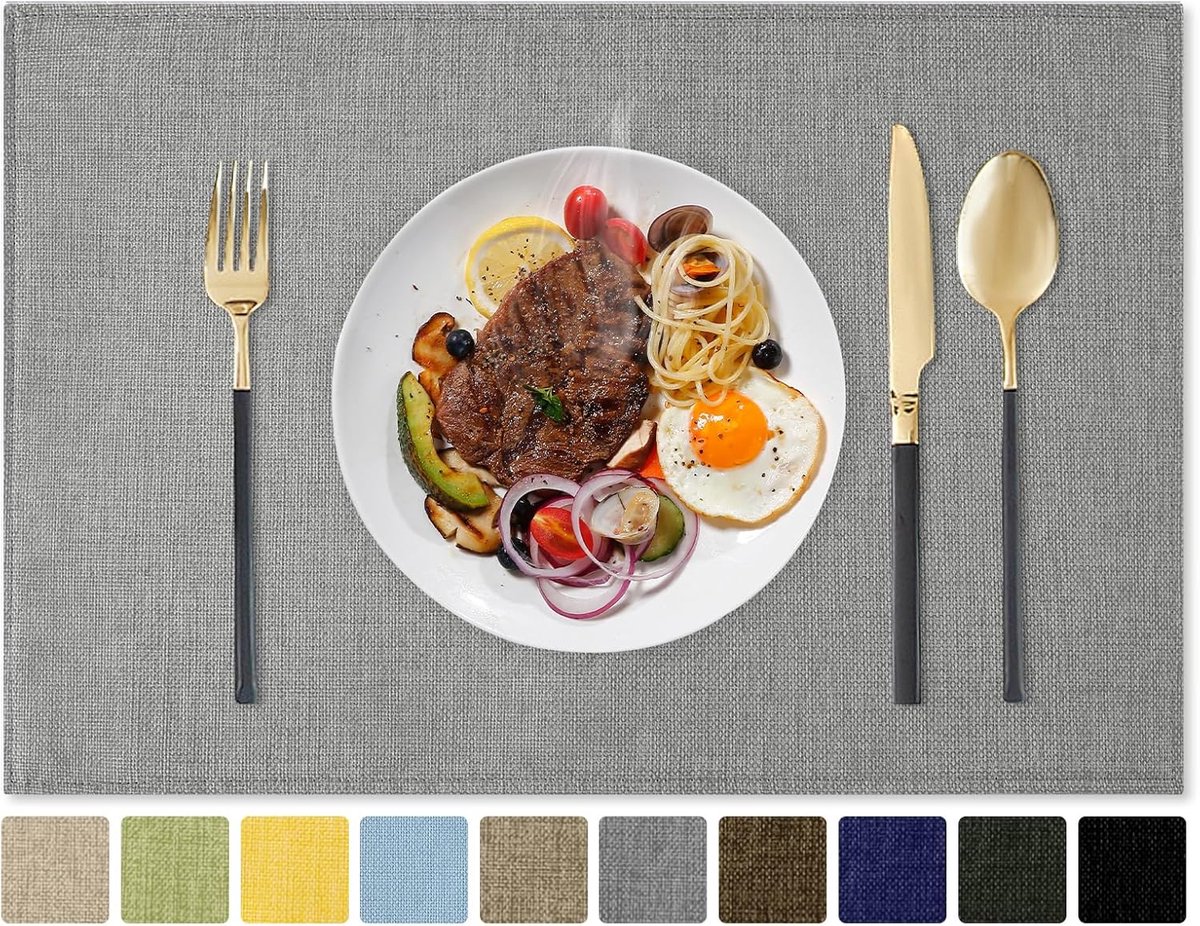 Stoffen Placemats - Tafelonderleggers - Keuken Diner - Dubbel Laags Dik - 12 x 45cm - Grijs