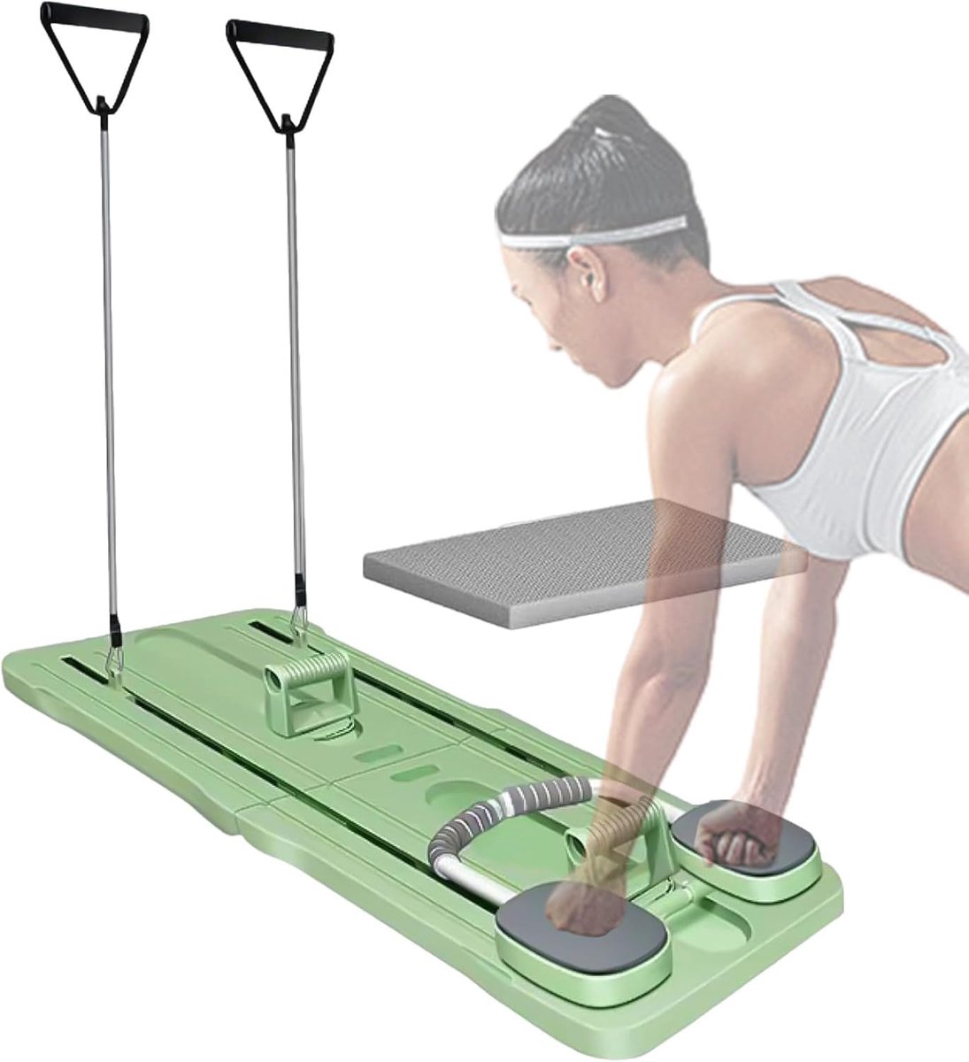 Buikbord - Fitness plank - Kerntraining thuis - Automatische rebound - 105 cm lang - Groen