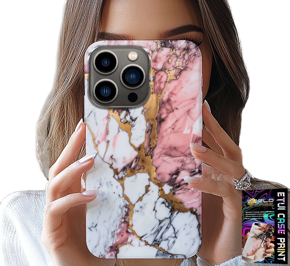 iPhone 14 Pro hoesje - Roze wit marmer, steenpatroon