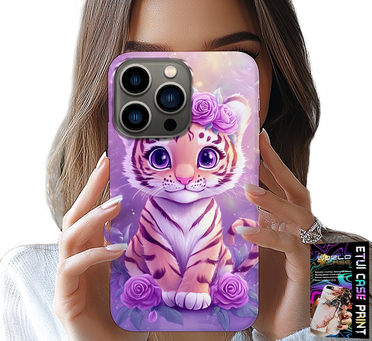 HOESJE VOOR IPHONE 14 PRO - SCHATTIGE TIJGER OP ROZE ACHTERGROND + GLAS