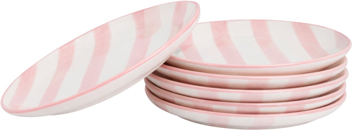 OTIX Ontbijtborden - 6 Stuks - Roze - Wit - Gebaksbordjes - Dessertborden - 19 cm - MARINA