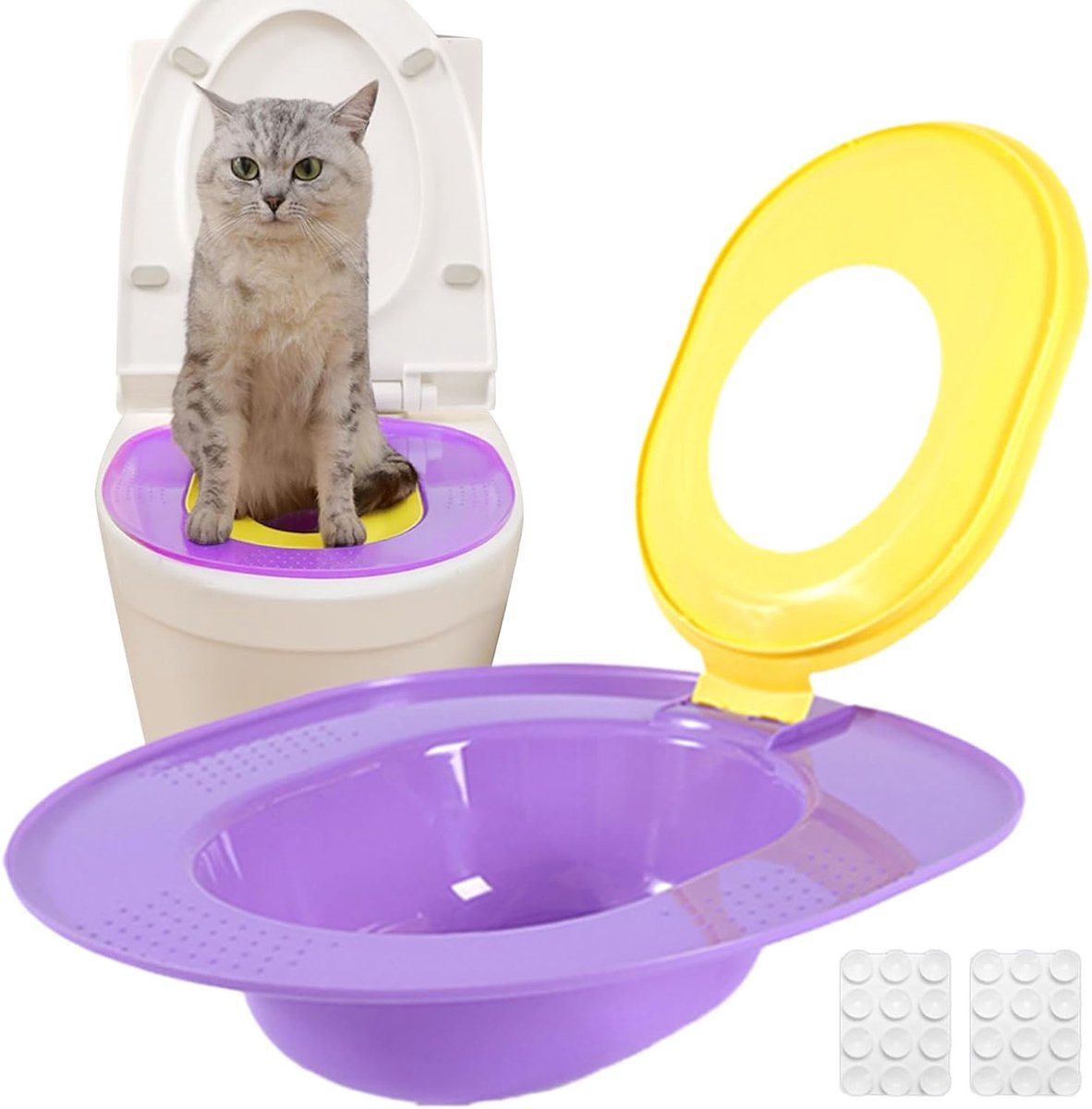 Katten Toilet - Urinoirpotje Kitten - Zindelijkheidstraining Thuis - Draagbaar Met Zuignap - 15 Inch - Paars