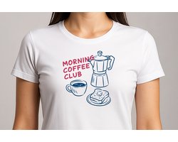 MORNING COFFEE CLUB - T Shirt - cute - Gift - Cadeau - schattig - schattigdesign - liefdesign - pastelkunst - sarcastic - koffie - koffietijd