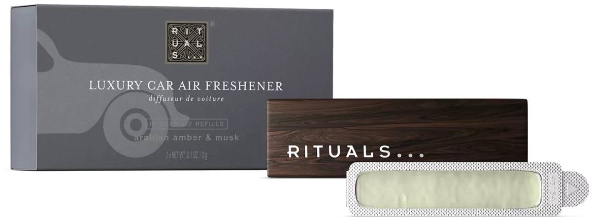 Rituals - Auto Parfum - 2x Auto Luchtverfrisser Refills 3 gram + 1x Houten Houder voor Luchtverfrisser - Homme - Autoparfum - Car Perfume - Refill - Navulling - Heren - Mannen