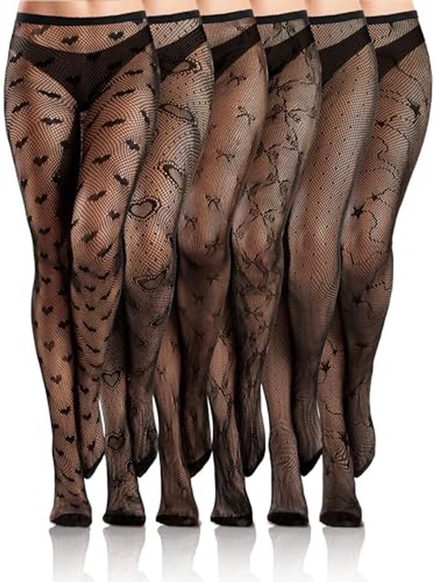 Zes Paar Dames Visnetkousen - Halloween Panty met Patroon voor Girls
