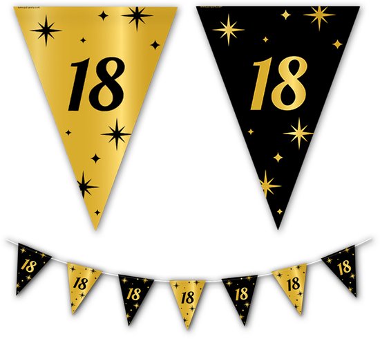 BTH - Slingers - 18 Jaar - Goud en Zwart - Slingers Verjaardag - Vlaggenlijn - 18 Jaar Verjaardag Versiering - Verjaardag