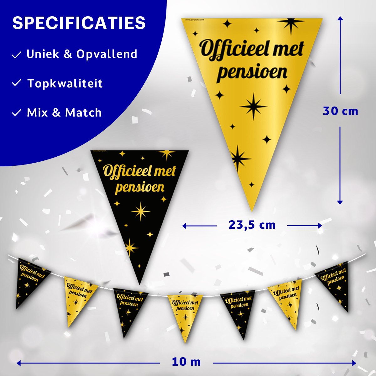 BTH - Slingers - Pensioen - Goud en Zwart - Slinger - Vlaggenlijn - Pensioen Cadeau - Pensioen Versiering - 1 Stuk — afbeelding 2